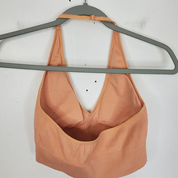 Aerie Ribbed Bra Peach Padded Cups Halter Neck Y2K Adjustable Womens M - Picture 7 of 7
